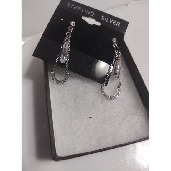 Sterling Silver 925 & Cubic Zirconia Stud Dangle Earrings New in Box - Picture 6 of 8